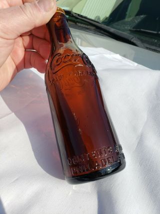Early amber straight sided Coca - Cola soda bottle Philadelphia Pa.  very 2