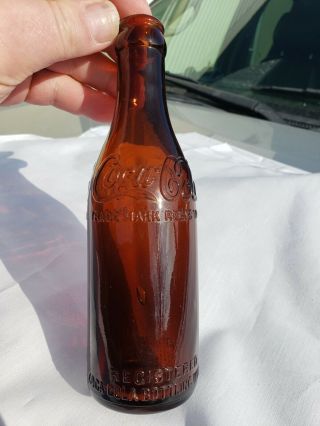 Early amber straight sided Coca - Cola soda bottle Philadelphia Pa.  very 3