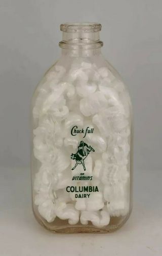 Vintage Milk Bottle Columbia Dairy Quart Green Square Pyro Sspq