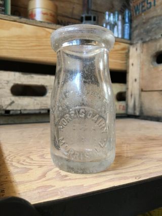 Vintage Quarter Pint Milk Bottle Morris Dairy Morris Illinois One Gill