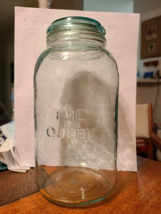 1869 - 1900 The Queen Fruit Jar.  Aqua.  Ground Lip.