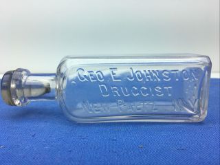 Vintage Geo E Johnston Druggist Bottle With Stopper Paltz Ny Ulster County
