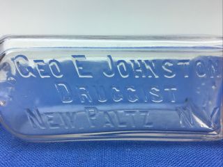 Vintage Geo E Johnston Druggist Bottle With Stopper Paltz NY Ulster County 2