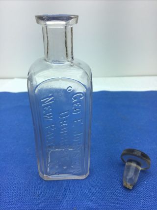 Vintage Geo E Johnston Druggist Bottle With Stopper Paltz NY Ulster County 3