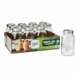 Ball Smooth Sided Glass Mason Jars With Lids & Bands Regular Mouth 16 Oz 12 Pk