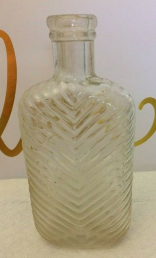 Vintage Half Pint Flask/bottle Unique Glass Pattern With V - Shaped Ribs
