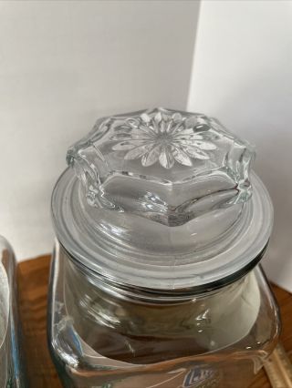 Vintage Large Anchor Hocking Glass Square Fountain Jars Labels 62 Oz USA 3