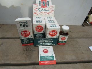 Vintage Medicine Bottles Brown B - N - G Solutions Poison Ivy Oak Burns Nos 6 Pack