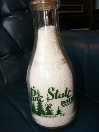 Bangor Maine Pine State Dairy Round Pyro Quart Milk Bottle
