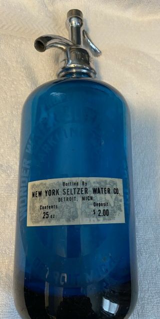 Vintage Blue Seltzer Bottle.  Wonder Water Bottling Co