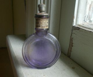1880s Amethyst J.  M.  Farina Sample Cologne Bottle With Label & Stopper Hand Blown