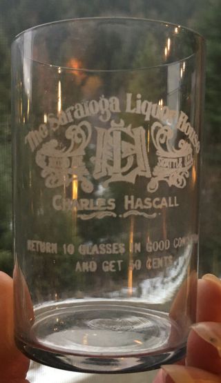 Early Seattle,  Wash.  The Saratoga Liquor House Etched Advertising Shot Glass