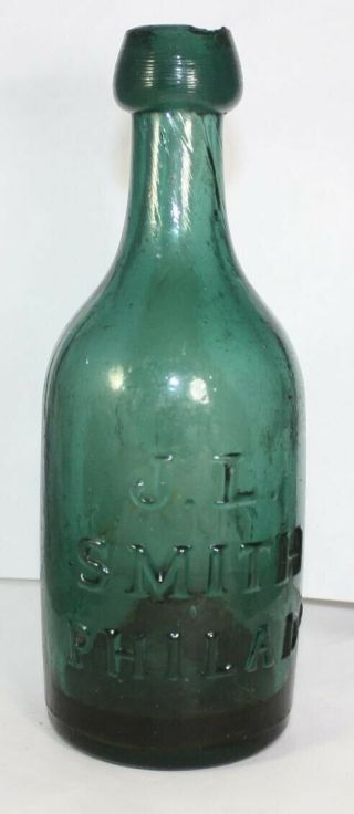 Green Iron Pontil Squat Soda J.  L.  Smith Philadelphia