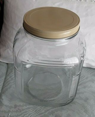 Vintage 1 Gallon Hoosier Clear Glass Jar With Yellow Metal Lid