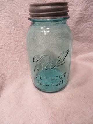 Vintage Ball 13 Perfect Mason Jar With Lid - Blue 1 Quart Size