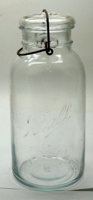 Antique Half 1/2 Gallon Clear Ball Ideal Mason Jar With Wire Bail Pat 