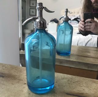 Vintage Blue Seltzer Bottle William Brooks Beverages Brooklyn Ny Czechoslovakian