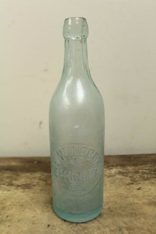 Antique E.  W.  Leber Brewing Co.  Beer Glass Bottle Ephrata Pa