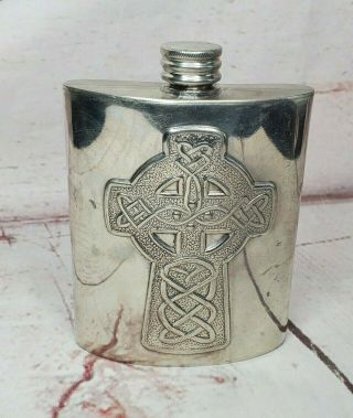Vintage Alchemy Pewter Sheffield England Cross Style Silver Flask