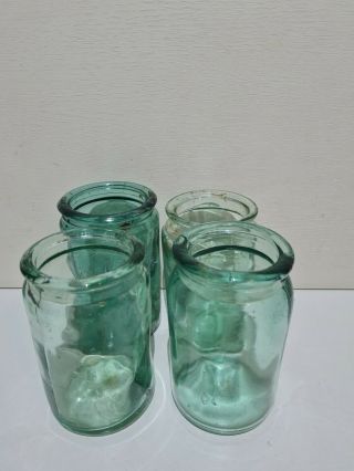 Large Vintage Rare Antique Aqua Glass Jam Jar Bundle X4 Vase Weddings 12x7cm