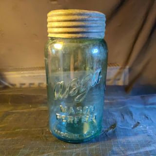 Vintage Blue Glass Mason Jar Abca Perfect With Lid