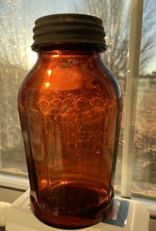 Vintage Brown Amber Glass Bottle Jar Pharmacy Apothecary
