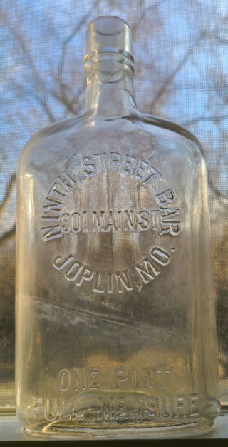 Joplin Missouri.  Scarce One Pint.  Ninth Street Bar.  Whiskey Flask