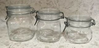 Set Of 3 Vintage Fidenza Glass Storage Jars Bale Hinge Made In Italy