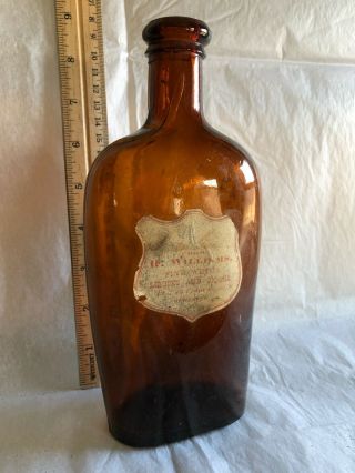 Vintage Brown Liquor Flask Label Newburgh Ny Half - Pint 8oz