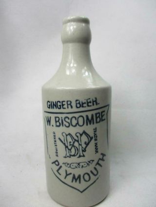 Rare Htf Ginger Beer W.  Biscombe Plymouth Stoneware Bottle