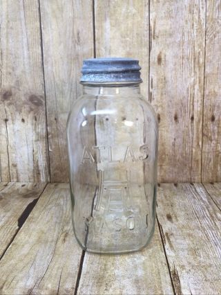 Hazel Atlas Mason Jar (h Over A) Vintage Square With Zinc Lid 1/2 Gallon Clear