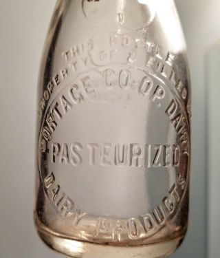 Vintage Portage Co - Op Dairy Half Pint Embossed Milk Bottle Wisconsin