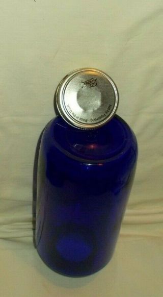 Vintage 6 3/4 " Tall Round Dark Cobalt Blue Jar Married Metal Screw On Lid M 8