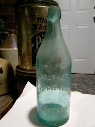 Aqua Quart Chicago Blob Soda Bottle Belfast Ginger Ale Company Il Illinois