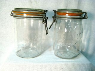 2 Le Parfait Jars 1 Liter W/rubber Seal & Lid W/ Bale Wide Mouth