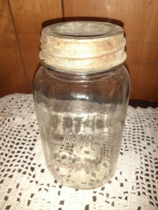 Old Vintage Lamb Pink Tinted Glass Mason Quart Jar With Zinc Lid Marked L