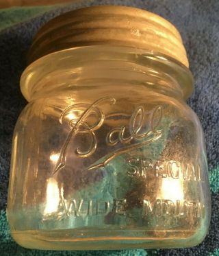 Ball Special Wide Mouth Clear Rare Squat Pint Jar Zinc Lid 1947 - 56 Discontinued