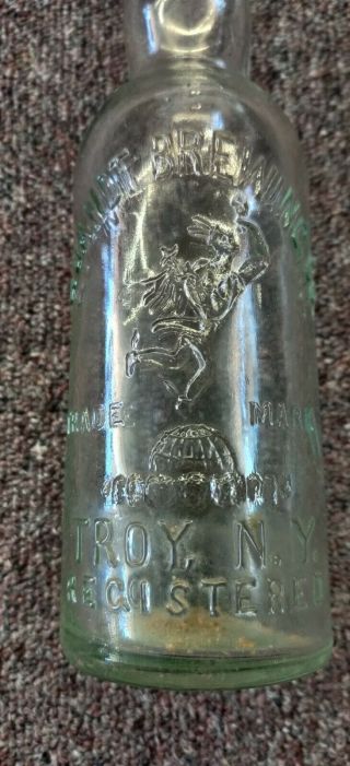 QUANDT BREWING CO.  BEER BOTTLE NATIVE AMERICAN INDIAN TROY NY ANTIQUE GLASS EUC 2