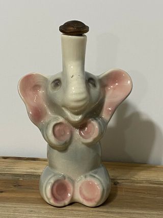Vintage Ceramic Figural Gray & Pink Elephant Laundry Clothes Sprinkler Ironing