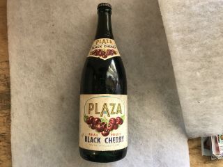 1960 Plaza Beverage Co.  Vintage Black Cherry Paper Label Full Quart Bottle