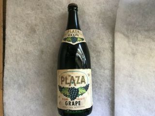 1959 Plaza Beverages Vintage Grape Soda Full Quart Paper Label Bottle