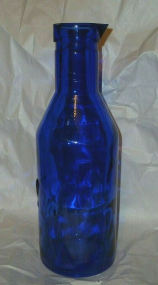 Vintage Cobalt Blue Glass Bottle Absolutely Pure Milk Protector 11 1/4 "
