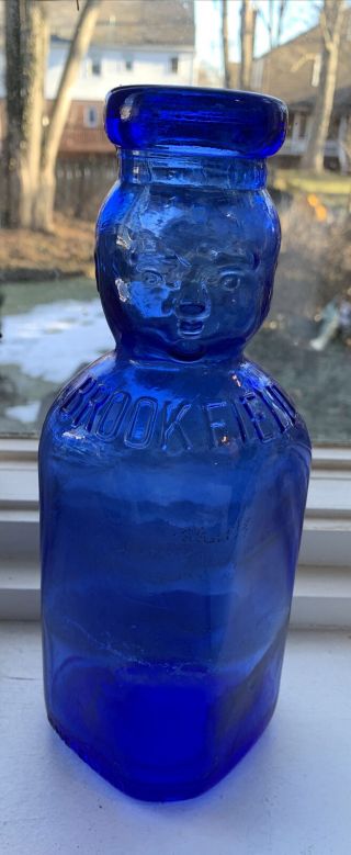 Vintage Brookfield Dual Baby Face Cobalt Blue Glass Milk Bottle 1 Quart 18”tall