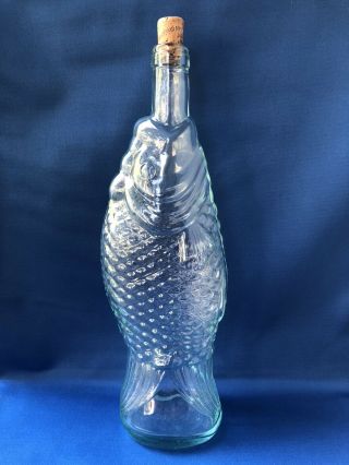 Tall Clear Glass Empty Upright Fish Bottle Scale Textured Cork Stopper