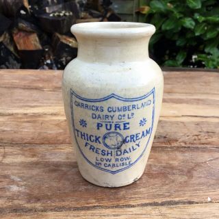 Vintage Carricks Cumberland Dairy Co Pure Thick Cream Ceramic Pot Advertising