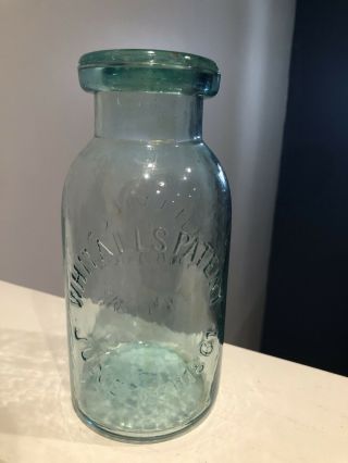 Antique Aqua Jar Whitall’s Patent June 18th 1861 Millville Atmospheric Fruit Jar