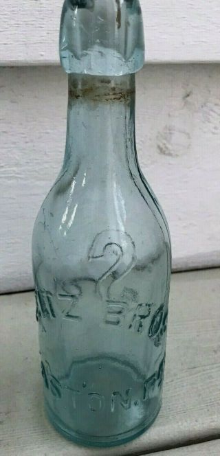 Seitz Bros Aqua Blue Bottle Bubble Top Blob Antique Soda (46)