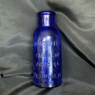 Antique Bromo Seltzer Cobalt Blue Bottle Emerson Drug Co Baltimore Md 5 " Tall