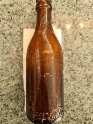 Early 1900’s Amber Coca Cola Bottle Huntsville,  Al Script Lettering On Bottom