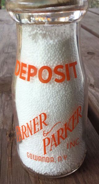 Vintage Orange Pyro Glass Half Pint Milk Bottle / Farner & Parker / Gowanda,  Ny